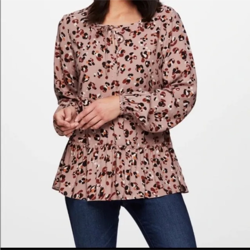 Beach Lunch Lounge Cocoa Cat Print Blouse Tiered Ruffle Size S/P